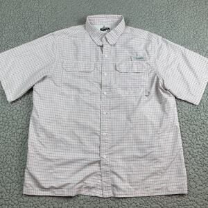 Habit Shirt Mens XL Orange Plaid Short Sleeve Outdoor Vented Fishing UPF 40+